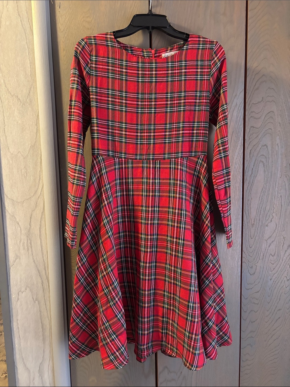 Amy Fashion Red Plaid Long Sleeve Dress Tartan Full Skirt